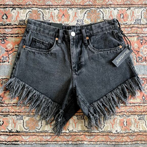 BlankNYC Sabotage Frayed Faded Black Wash High-Rise Shorts Denim NWT - Picture 1 of 7